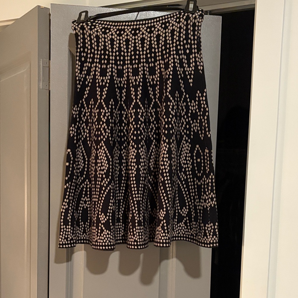 Sioni Black Skater Skirt with Cream Geometric Print